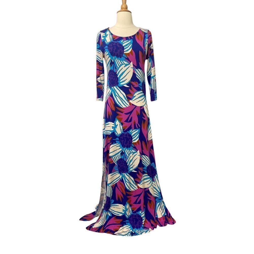 Soft Surroundings Serena Maxi Dress Nazarine Blue Multi Floral Stretchy Size XS - Picture 9 of 9
